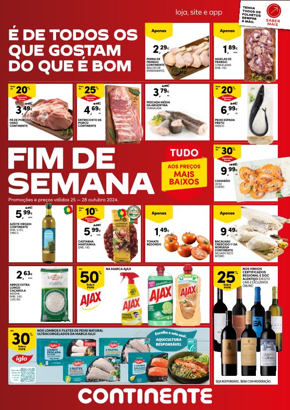 Antevisão Folhetos Continente 25 Outubro a 28 Outubro Fim de Semana